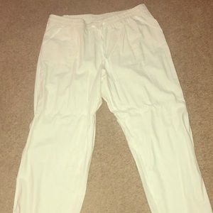 White linen drawstring pants